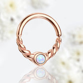 18G Dainty Rose Gold White Opal Center 8MM Bendable Hoop for Daith, Cartilage, Septum & More